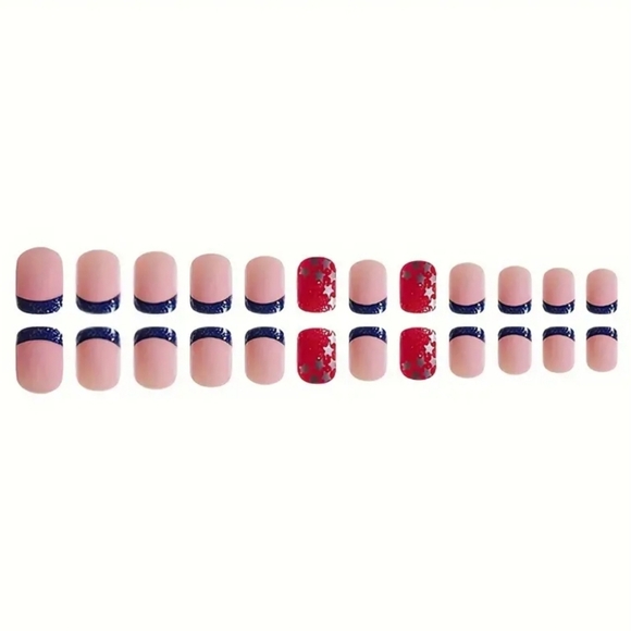 4th of July Faux Nails | Blue Tip, Red + Stars 24pc - Picture 2 of 3